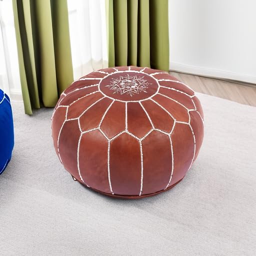 Marrakesh Gallery Genuine Leather Round Pouf Unstuffed - Image 6