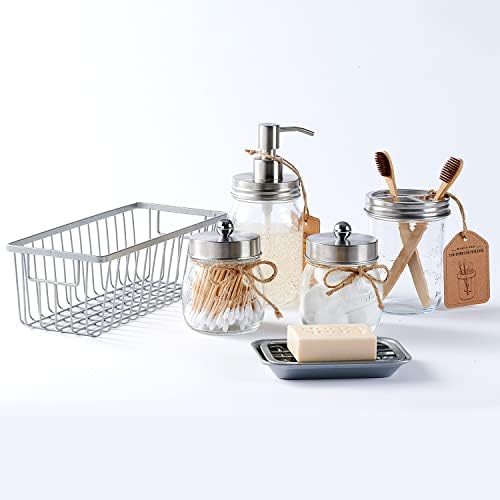 SheeChung Mason Jar Bathroom Accessories Set, Rustic, 6Pcs, Brushed Nickel - Image 4