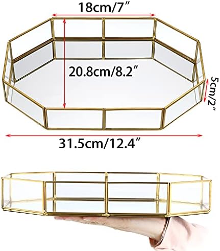 Hipiwe Gold Perfume Tray - Glass Mirrored Makeup Tray, Large 12.4"x 8.2" - Image 5