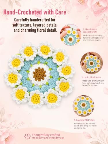 Crochet Flower Bouquet Coasters, Cotton Daisy Gift for Home Decor 2Pcs - Image 4