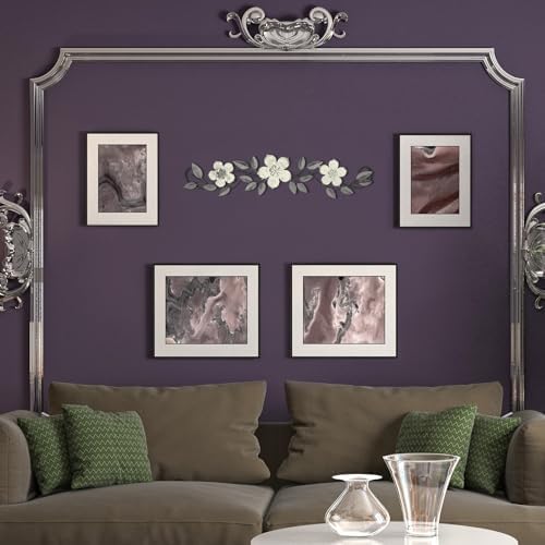 Wesiti Metal Flower Wall Art Decor Vintage Wrought Scroll, White - Image 3