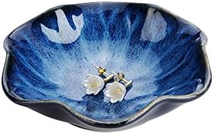 JAMEND CLXP Ring Dish, Kiln Glaze Jewelry Trinket Tray, Gifts for Women I Lotus Leaf Necklace Earrings Holder on Nightstand Bathroom, Ceramic Cute Key Bowl, Blue. All Jewelries Are NOT Included. - Image 4