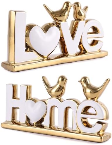 Love Sign Decor,Gold Room Decor Aesthetic, Knick Knack Shelf,Bird Decor, Boho Bookshelf,Abstract Statue,for Living Room,Bedroom, Contemporary Tv Stand Set of 2 (2, Gold White) by PlivBloom