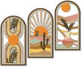 Putuo Decor Boho Wall Art Set of 3, Modern Minimalist Wooden Wall Decor, Desert Cactus Sun Abstract Aesthetic Room Decorations, Mid-Century Artwork for Living Room, Bedroom, Office (White, 16×8 in by PUTUODECOR