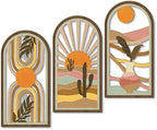 Putuo Decor Boho Wall Art Set of 3, Modern Minimalist Wooden Wall Decor, Desert Cactus Sun Abstract Aesthetic Room Decorations, Mid-Century Artwork for Living Room, Bedroom, Office (White, 16×8 in by PUTUODECOR