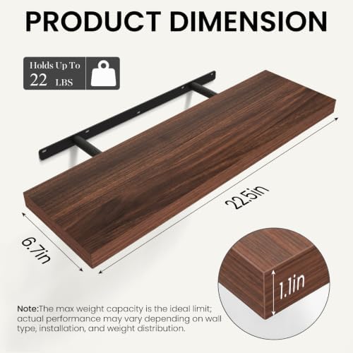 BAYKA Walnut-Like Floating Shelves 22.5in, 2 Pack, Wall Mounted Wall Decor - Image 5