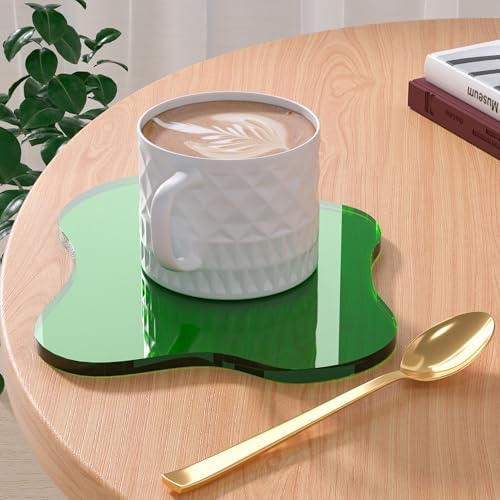 Acrylic Coaster Decorative Plates, Dark Green Bar Drink Coaster, Clear Cloud Shape Coffee Cup Coaster, Perfect for Tabletop Protection and Accessories Display.(Dark Green by Leadiy