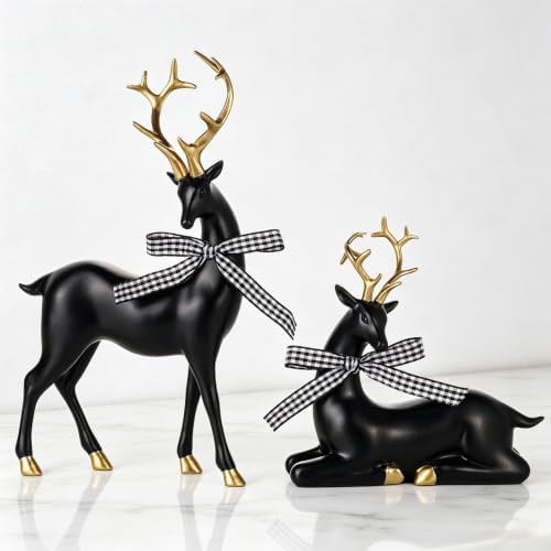 WDS WONDROUS Christmas Reindeer Decorations Modern Black Gold Table Decor - Image 7