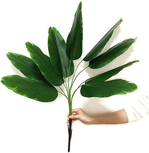 Artificial Bird of Paradise Plant, Faux Palm Plants with Real Touch Leaves Fake Banana Tree Plastic Stems for Home Room Greenery Decor Office Indoor Outdoor Garden Wedding Party DIY Decorations 2 Pack - Image 2
