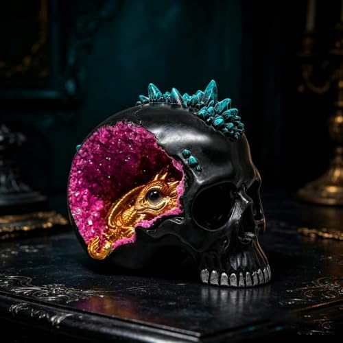 Resin Geode Skull Figurine Statue with Baby Dragon. Gifts for Skull Lovers - Image 6