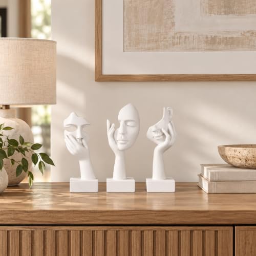 3 Pcs Thinker Small Statue Set - White Art Abstract Home Accent Figurines for Decor Woman Apartment Bookshelf Floating Shelf Coffee Table Office Desk Bathroom Counter Decor (3 Pcs White, 6") - Image 6
