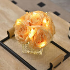 Silk Roses in Glass Vase with LED, Low Centerpiece for Table, Champagne - Image 3