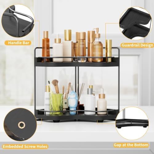 2-Tier Corner Bathroom Counter Organizer for Storage, Black - Image 3