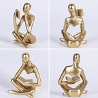 2-Piece Gold Resin Seated Reading Figurines with Books, Bookshelf Decor - Image 4
