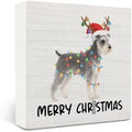 Schnauzer Merry Christmas Wooden Box Sign Desk Decor, Schnauzer Gifts, Christmas Dog Wood Block Sign for Home Bedroom Office Desk Table Shelf Wall Decorations, 5x5 Inch by OVAcational