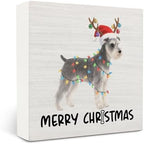 Schnauzer Merry Christmas Wooden Box Sign Desk Decor, Schnauzer Gifts, Christmas Dog Wood Block Sign for Home Bedroom Office Desk Table Shelf Wall Decorations, 5x5 Inch by OVAcational