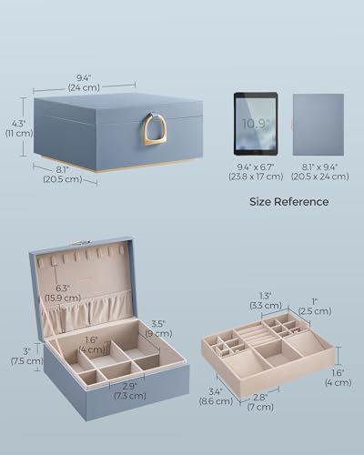 SONGMICS 2-Layer Jewelry Box with Handle, Removable Tray, Floating Effect - Image 5