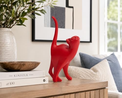 7 Inch Red Proud Cat Statue - Image 2