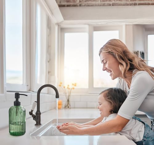 JASAI 18Oz Green Glass Soap Dispenser with Black Rust Proof Pump - Image 4