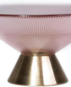 Tapered Glass Decorative Bowl(Pink) , 9.8 Inches Handblown Striped Design Glass Bowl with Rust Resistant Metal Base,Decorative Fruit Bowl for Home Decor,Table Centerpiece,Kitchen Island,Dining Decor - Image 2