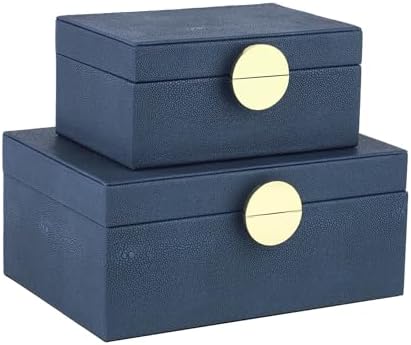 HofferRuffer Faux Leather Jewelry Boxes, Decorative Boxes Storage Accessory Organizer with Gold Hardware Decor, Classic Vegan Leather Set of 2 Pieces (Navy Blue) by HofferRuffer