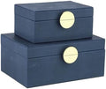 HofferRuffer Faux Leather Jewelry Boxes, Decorative Boxes Storage Accessory Organizer with Gold Hardware Decor, Classic Vegan Leather Set of 2 Pieces (Navy Blue) by HofferRuffer