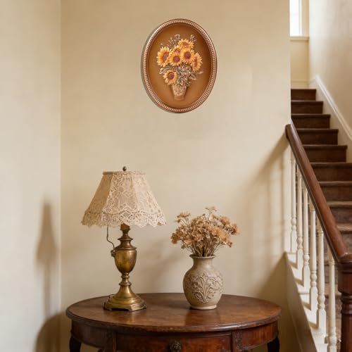SIKOO Vintage Wall Sculptures Bronze Gold Sunflower Wall Art Hand Painted Ornate Wall Hanging Decoration Antique Pediment Wall Statue Ornament Decor Gallery for Kitchen Bedroom Living Room - Image 2