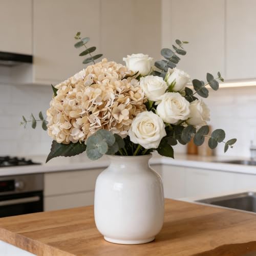 Kimura's Cabin 6pcs Hydrangea Artificiales Flowers Faux Hydrangeas,Cream - Image 5