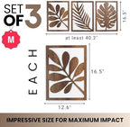 qmmp Modern Wooden Wall Sculptures - Set of 3 - Home Decor Accent - Large Wall Art for Living Room, Bedroom, Office - Easy Installation (Walnut, Medium - Tree Leaves) - Image 2