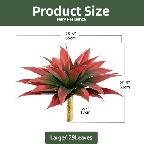 Artificial Agave Faux Agave Fake Greenery Outdoor Artificial Plants Fake Plants 28" for Indoor Home Decor Plastic Plants Outdoor Decor Front Porch Decor Simulation Plants(Red) 2pcs No Vase - Image 2