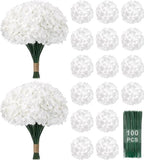 100Pcs White Hydrangea Artificial Flowers Bulk,Faux Silk Hydrangea Flowers by YOGJKI
