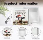 Christmas cows Home Bathroom Decor Sign - Farmhouse Western Christmas Animal Bathroom Decor,Rustic Farm Animal He Sees You When You're Pooping Signs,cows Gifts for Women - Image 7