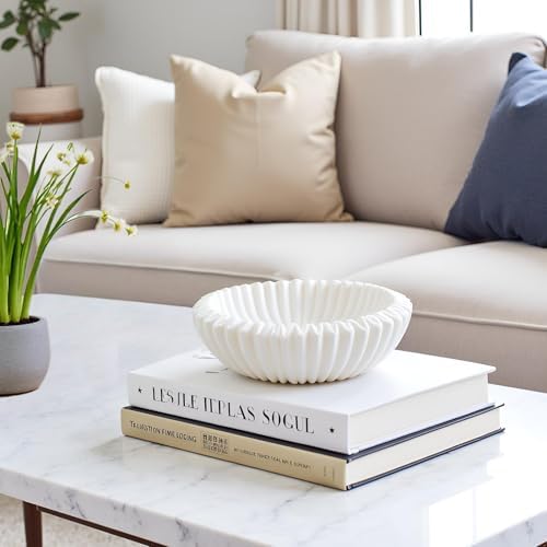 Braxio Decorative Bowl Modern Home Decor – Resin Ruffle Bowl Decorative Catchall for Entryway Dining Table Living Room Centerpiece Key Holder Fruit Bowl 9 x 9 x 2.6 Inch Art Deco Style by BRAXIO