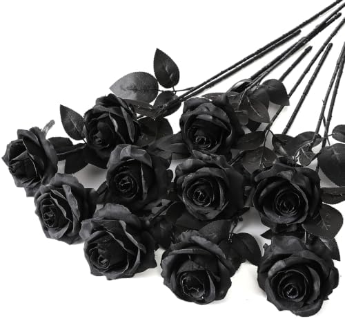 Nubry Artificial Silk Roses, 10pcs Fake Black Roses Bouquet by Nubry