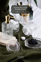 EMPO 6PCS Bathroom Clear Glass Accessories Set (Lotion Soap Dispenser, Soap Dish, Toothbrush Holder, Tumbler, Cotton Swab Jar), Contemporary Modern Decor Crystal Vintage Gift (6pcs Clear) - Image 3