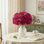 SITUMEIZI 2 Bouquet 10 Heads Artificial Peony Silk Flower Leaf Home Office Wedding Party Festival Bar Decor(Burdungy) - Image 7