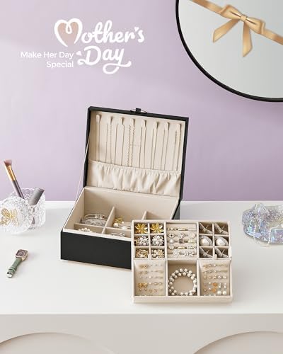 SONGMICS 2-Layer Jewelry Box with Handle, Removable Tray, Floating Effect - Image 2