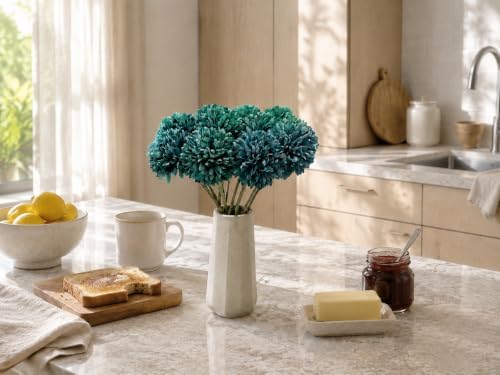 Mandy's 12pcs Artificial Teal Ball Chrysanthemum Flowers - Image 5
