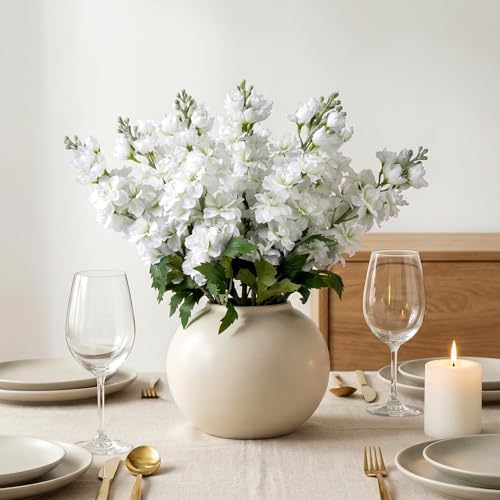 Fake Flowers 23.6” Delphinium Artificial Flowers 8Pcs Silk Flowers with Stems Long Stem Artificial Flowers for Tall Vase Faux Flowers for Indoor Home Decoration Wedding Decoration Centerpiece White - Image 4