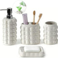 4 Piece Ceramic Bathroom Accessories Set –Soap Dispenser,Toothbrush Holder,Tumbler & Soap Dish,Includes Silicone Funnel,Non-Slip,Modern Farmhouse Countertop Organizer Set for Bathroom Decor, White by foinly