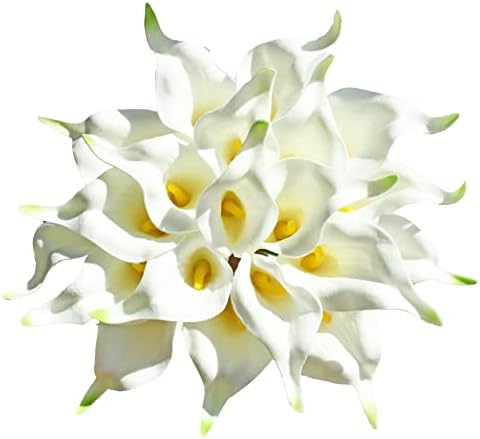 ONLY ART Artificial White Calla Lily 20pcs – 13.5" PU Faux Flowers with Flexible Stems, Soft Texture, for New Year and Valentine's Day Home, Wedding & DIY Decor by ONLYART