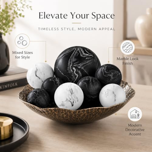 Creative Scents Black & White Small Set of 8 Marble Look Decorative Balls for Bowls – Decorative Orbs Spheres for Coffee Table Centerpiece, Dining Table, Living Room - Modern Bowl Fillers for Home - Image 3