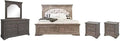 Pemberly Row King Panel Bed, Driftwood Gray Wood Frame, Upholstered Button by PEMBERLYROW