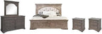 Pemberly Row King Panel Bed, Driftwood Gray Wood Frame, Upholstered Button by PEMBERLYROW