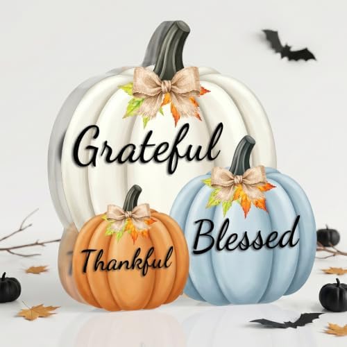 Fall Decor Thanksgiving Tabletop Pumpkin Sign, Grateful Thankful Blessed - Image 2