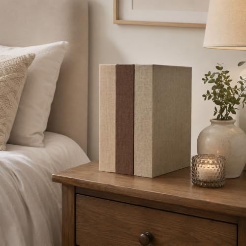 DECOR4SEASON Modern Linen and Wood Decorative Faux Book Boxes Set of 3, 12" - Image 7