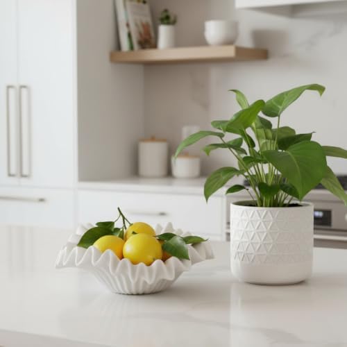 Braxio White Decorative Bowl – Resin Ruffle Bowl for Entryway, Dining Table Centerpiece, Fruit or Key Holder for Modern Home Decor, 12 Inch Art Deco Style - Image 4