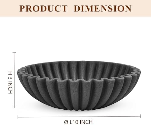 YMXYJM Large Decorative Bowl, Modern Handicraft Bowls for Home Decor, Decorative Fruit Bowl for Kitchen, Ruffle Bowl Decor, Stylish Key bowl for Entry Table, Artificial Stone Black - Image 2