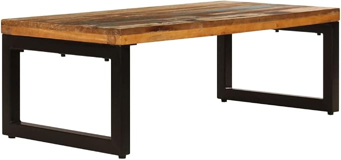 Rustic Multicolor Coffee Table, Solid Reclaimed Wood, Sturdy Steel Legs - Image 3