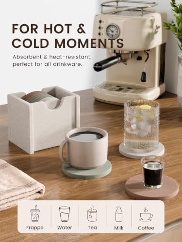 Fluxynara Felt Coasters with Holder, Set of 8 for Drinks, Boho - Image 5